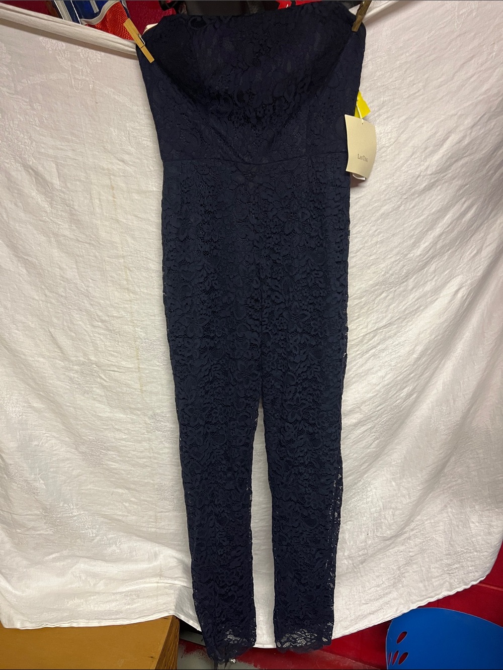 Strapless Lace Jumpsuit in Navy